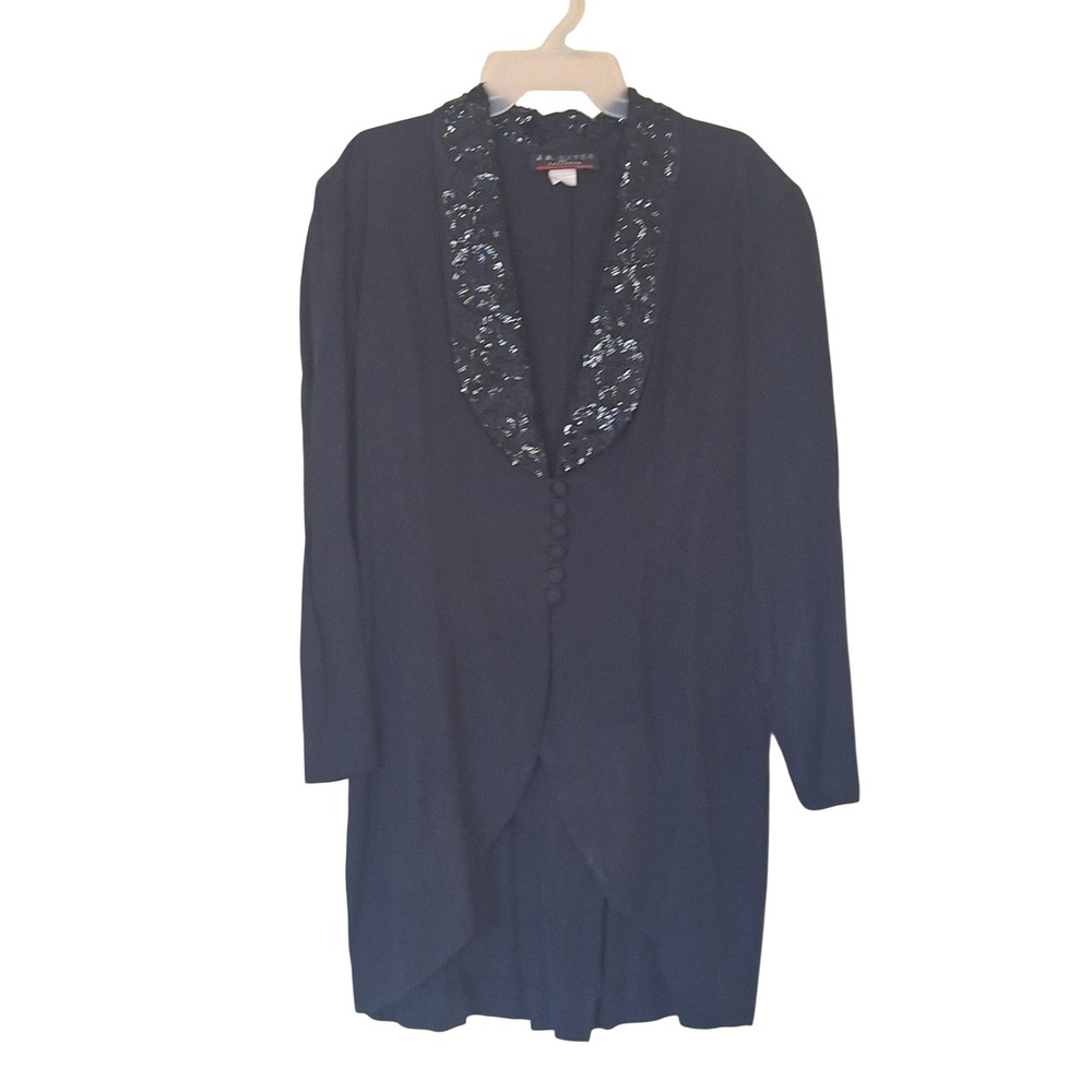 JR Nites by Caliendo Black Sequin Lace Lapel Evening Blazer Jacket Womens - Picture 3 of 7